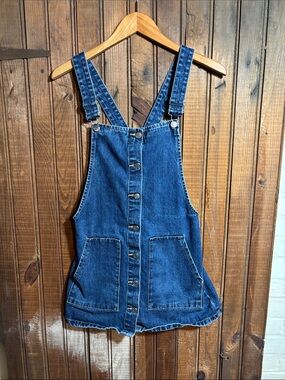 TRF Denim Button-Front Overall Dress - Blue